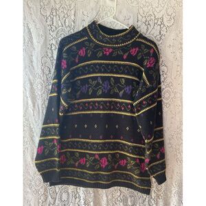 Vtg Colter Bay Floral Chunky Knit 80' 90' Grandma Pullover Sweater Made‎ In USA